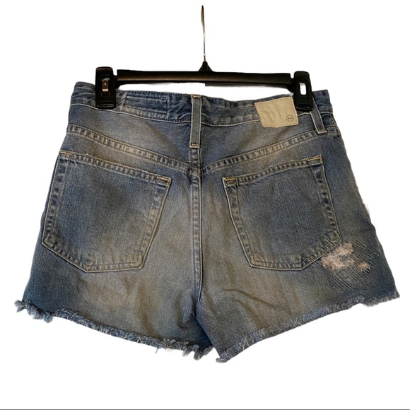 AG Distressed high waist raw hem denim shorts, size 27 - Picture 2 of 7